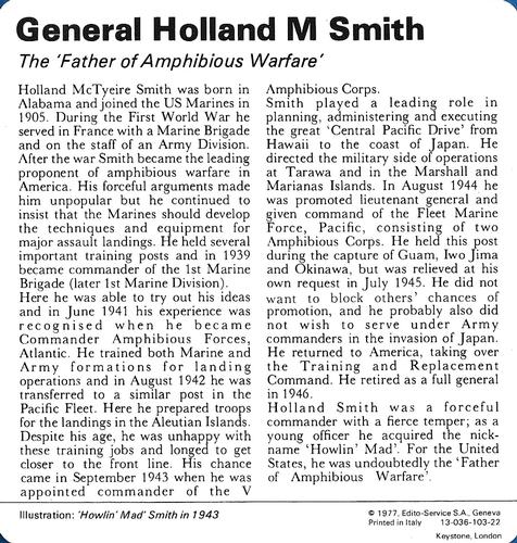 1977 Edito-Service World War II - Deck 103 #13-036-103-22 General Holland M Smith Back