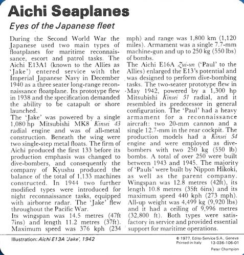 1977 Edito-Service World War II - Deck 106 #13-036-106-01 Aichi Seaplanes Back