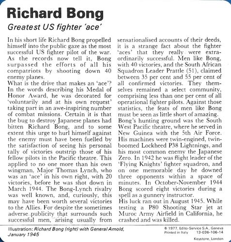 1977 Edito-Service World War II - Deck 106 #13-036-106-14 Richard Bong Back