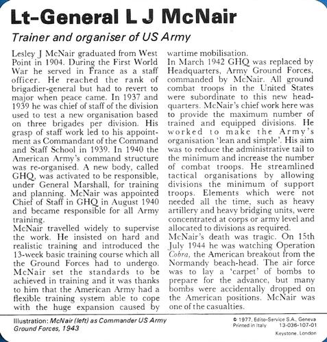 1977 Edito-Service World War II - Deck 107 #13-036-107-01 Lt-General L J McNair Back