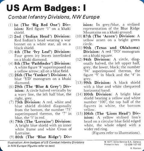 1977 Edito-Service World War II - Deck 107 #13-036-107-02 US Arm Badges: I Back