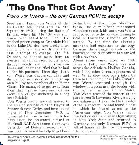 1977 Edito-Service World War II - Deck 107 #13-036-107-06 'The One That Got Away' Back