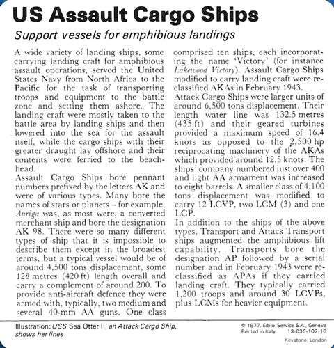 1977 Edito-Service World War II - Deck 107 #13-036-107-10 US Assault Cargo Ships Back