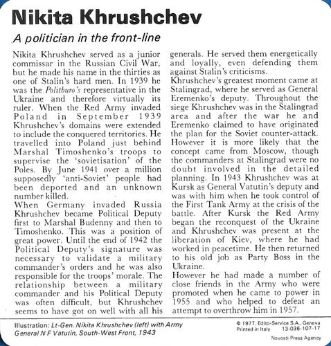1977 Edito-Service World War II - Deck 107 #13-036-107-17 Nikita Khrushchev Back