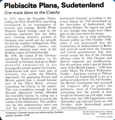 1977 Edito-Service World War II - Deck 107 #13-036-107-20 Plebiscite Plans, Sudetenland Back