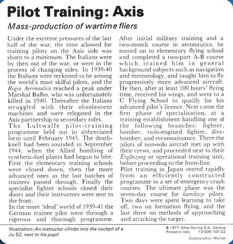 1977 Edito-Service World War II - Deck 107 #13-036-107-22 Pilot Training: Axis Back
