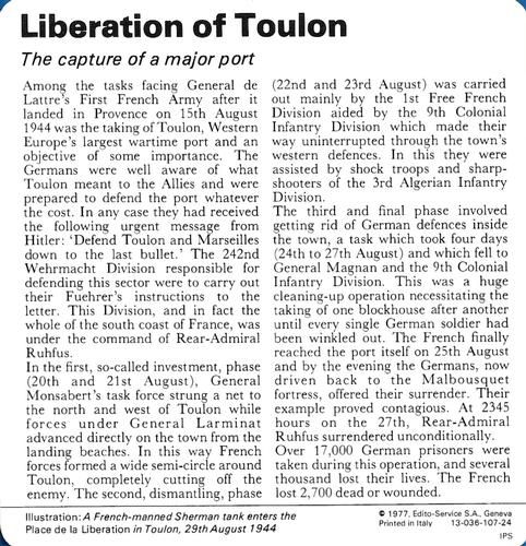 1977 Edito-Service World War II - Deck 107 #13-036-107-24 Liberation of Toulon Back