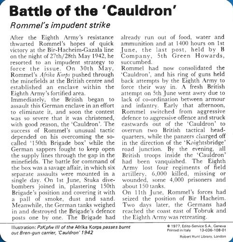 1977 Edito-Service World War II - Deck 108 #13-036-108-01 Battle of the 'Cauldron' Back