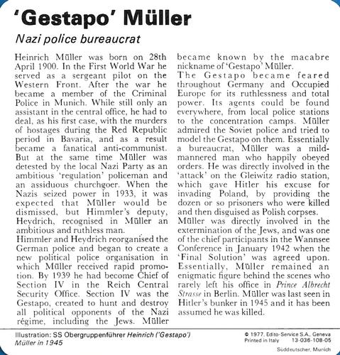 1977 Edito-Service World War II - Deck 108 #13-036-108-05 'Gestapo' Muller Back