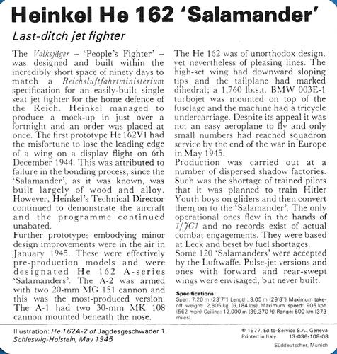 1977 Edito-Service World War II - Deck 108 #13-036-108-08 Heinkel He 162 'Salamander' Back
