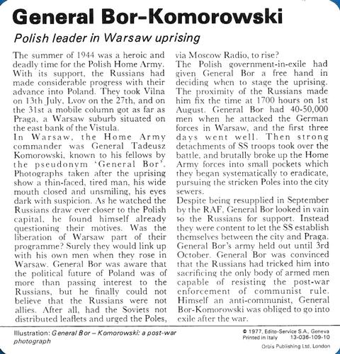 1977 Edito-Service World War II - Deck 109 #13-036-109-10 General Bor-Komorowski Back