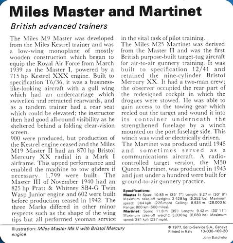 1977 Edito-Service World War II - Deck 109 #13-036-109-20 Miles Master and Martinet Back