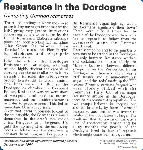 1977 Edito-Service World War II - Deck 110 #13-036-110-23 Resistance in the Dordogne Back