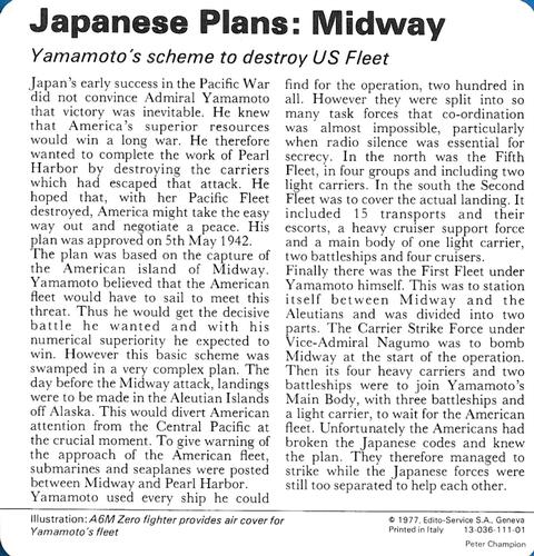 1977 Edito-Service World War II - Deck 111 #13-036-111-01 Japanese Plans: Midway Back