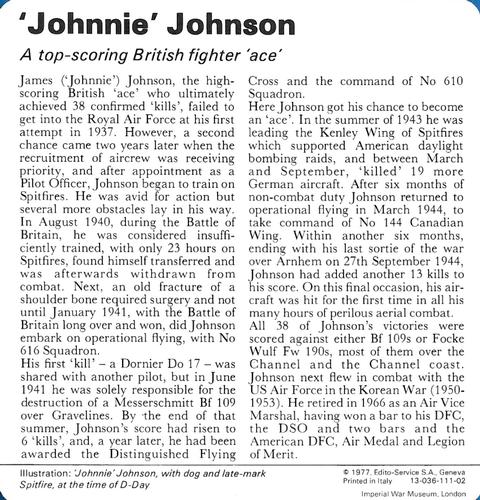 1977 Edito-Service World War II - Deck 111 #13-036-111-02 'Johnnie' Johnson Back