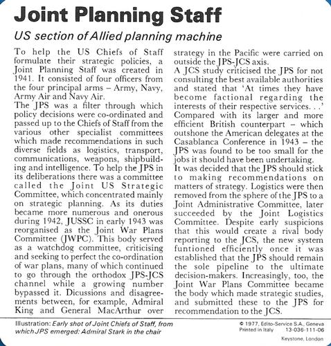 1977 Edito-Service World War II - Deck 111 #13-036-111-06 Joint Planning Staff Back
