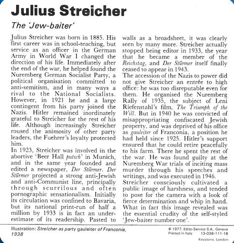 1977 Edito-Service World War II - Deck 111 #13-036-111-18 Julius Streicher Back