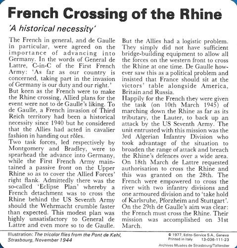 1977 Edito-Service World War II - Deck 111 #13-036-111-23 French Crossing of the Rhine Back