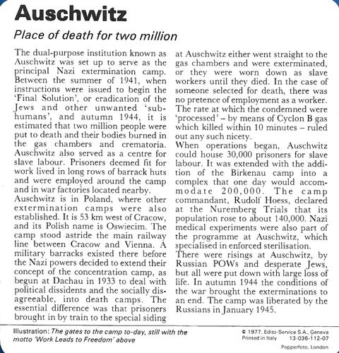 1977 Edito-Service World War II - Deck 112 #13-036-112-07 Auschwitz Back