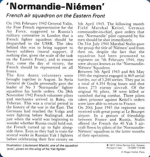1977 Edito-Service World War II - Deck 113 #13-036-113-06 'Normandie-Niemen' Back
