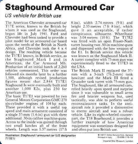 1977 Edito-Service World War II - Deck 115 #13-036-115-15 Staghound Armoured Car Back