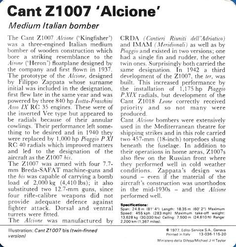 1977 Edito-Service World War II - Deck 115 #13-036-115-20 Cant Z1007 'Alcione' Back