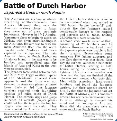 1977 Edito-Service World War II - Deck 116 #13-036-116-06 Battle of Dutch Harbor Back