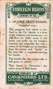 1926 Cavanders Foreign Birds #1 Orange Fruit-Pigeon Back