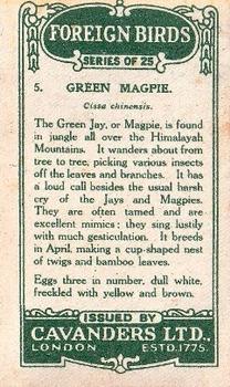 1926 Cavanders Foreign Birds #5 Green Magpie Back