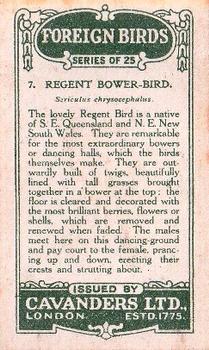 1926 Cavanders Foreign Birds #7 Regent Bower-Bird Back