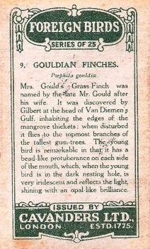 1926 Cavanders Foreign Birds #9 Gouldian Finches Back