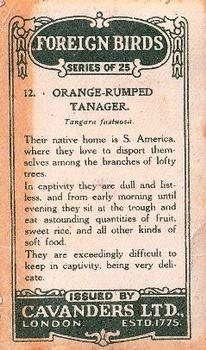 1926 Cavanders Foreign Birds #12 Orange-Rumped Tanager Back