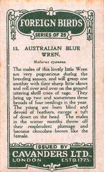 1926 Cavanders Foreign Birds #13 Australian Blue Wren Back