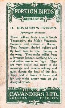 1926 Cavanders Foreign Birds #14 Duvaucel's Trogon Back