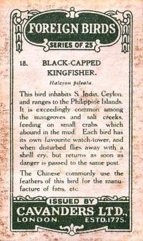 1926 Cavanders Foreign Birds #18 Black-Capped Kingfisher Back