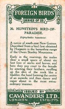 1926 Cavanders Foreign Birds #20 Hunstein's Bird-of-Paradise Back