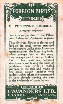 1926 Cavanders Foreign Birds #21 Philippine Sunbird Back