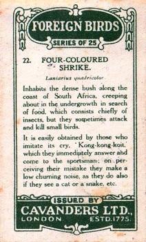 1926 Cavanders Foreign Birds #22 Four-Coloured Shrike Back