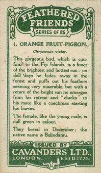 1926 Cavanders Feathered Friends #1 Orange Fruit-Pigeon Back