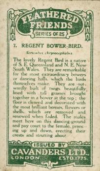 1926 Cavanders Feathered Friends #7 Regent Bower-Bird Back