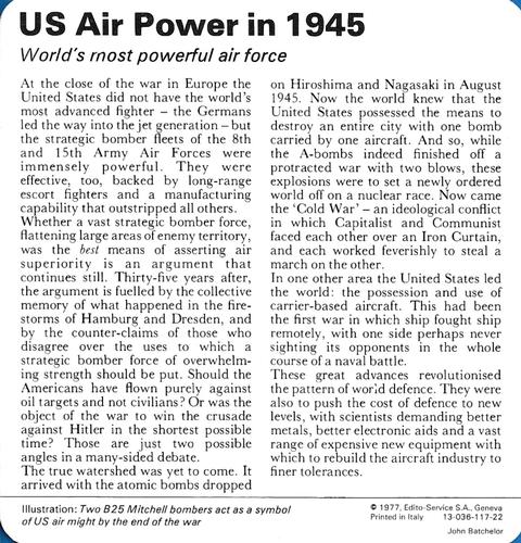 1977 Edito-Service World War II - Deck 117 #13-036-117-22 US Air Power in 1945 Back
