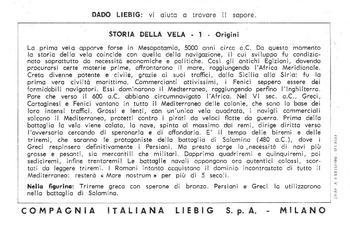 1964 Liebig Storia della vela (The story of sail) (Italian Text) (F1800, S1803) #1 Origini Back