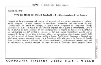 1964 Liebig Vita ed opere di Emilio Salgari (The Life and Works of Emilio Salgari) (Italian Text) (F1810, S1805) #2 Alla conquista di un Impero Back