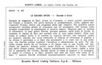 1972 Brooke Bond Liebig Le Grandi sfide (Great Duels) (Italian Text) (F1852, S1855) #1 Davide e Golia Back