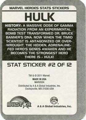 2011 A&A Global Marvel Heroes Stats Stickers #2 Hulk Back