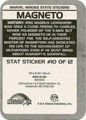 2011 A&A Global Marvel Heroes Stats Stickers #10 Magneto Back