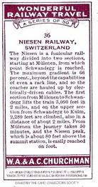 1996 Card Collectors Society 1937 Churchman's Wonderful Railway Travel (reprint) #36 Niesen Railway, Switzerland Back