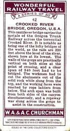 1996 Card Collectors Society 1937 Churchman's Wonderful Railway Travel (reprint) #42 Crooked River Bridge, Oregon, U.S.A. Back