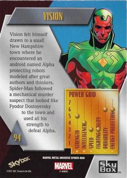 2021 SkyBox Metal Universe Marvel Spider-Man - Yellow FX #94 Vision Back