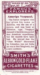 1997 Card Collectors Society 1911 F. & J. Smith's Famous Explorers (reprint) #7 Amerigo Vespucci Back